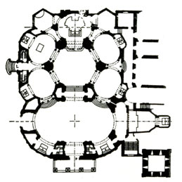 Pianta del Santuario  nel progetto di ampliamento Ceppi-Vandone 1899-1904